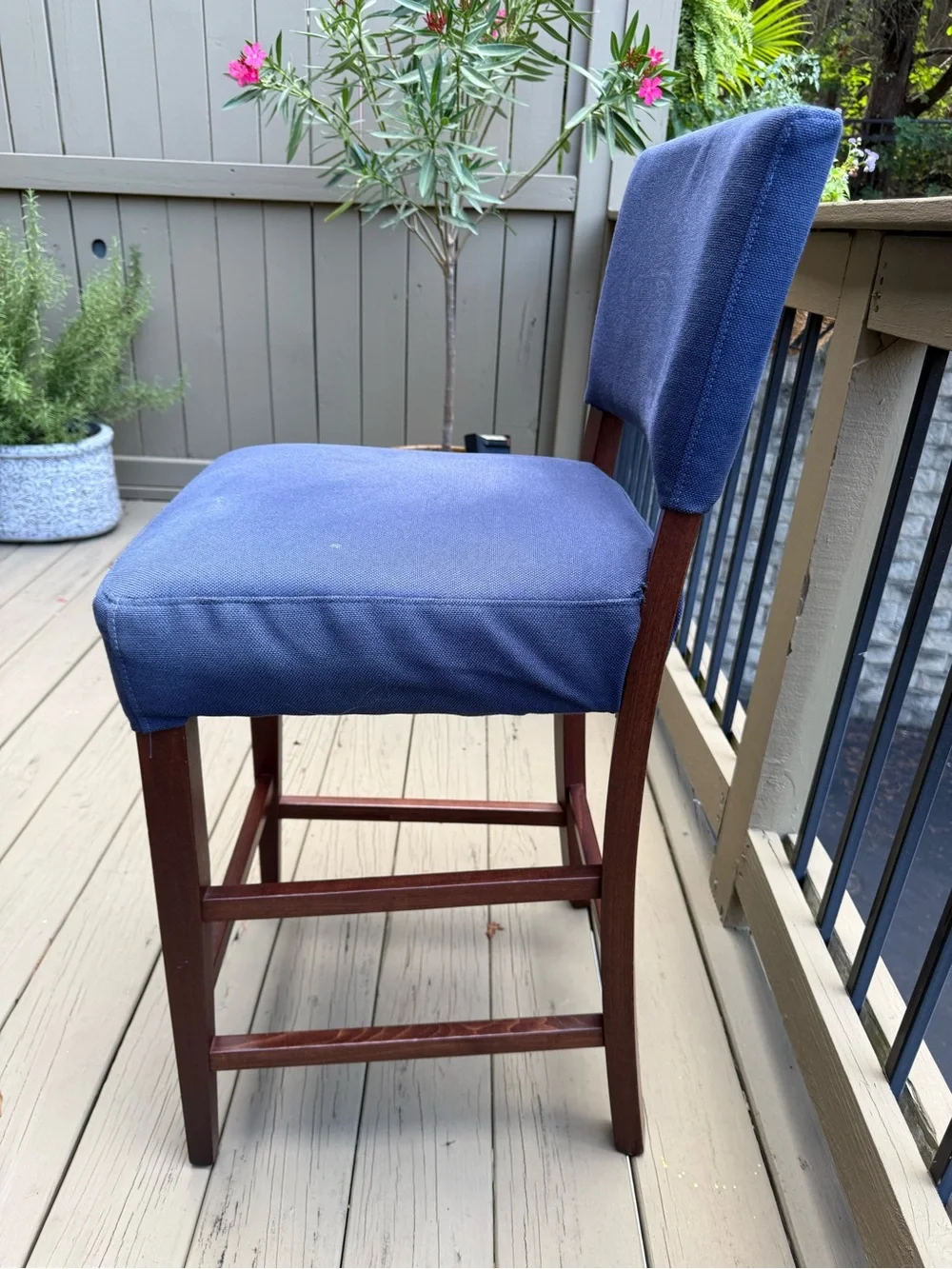 Pier 1 Navy Blue Upholstered Counter Stool with Wood Frame
